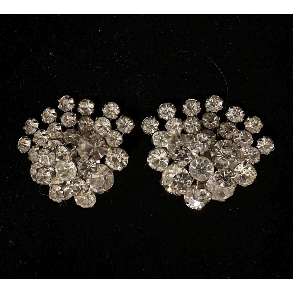 Juliana Rhinestone Clip On Earrings Fan Shaped 2 Tier